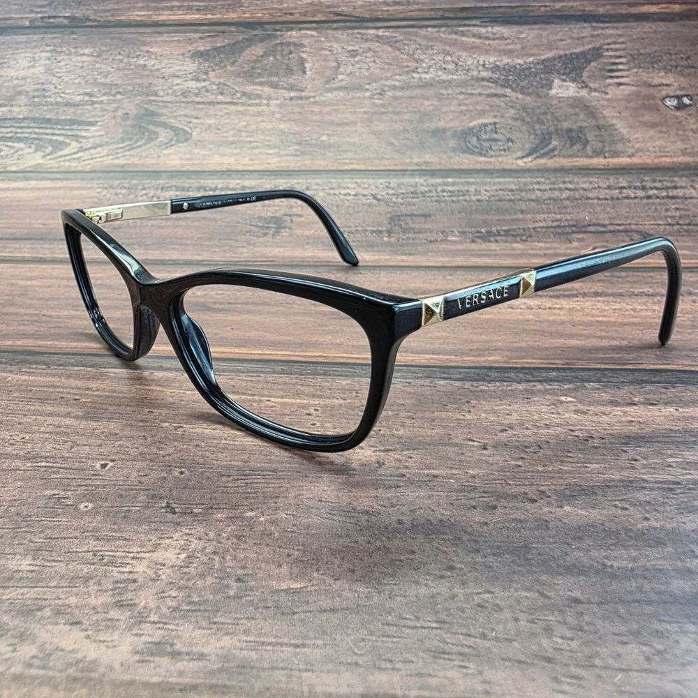 Versace MOD 3188 Black Gold Cat Eye Eyeglasses Frames Italy 53-16-140